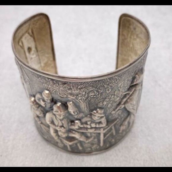 Hans Jensen Denmark Repousee silver plated  cuff - Picture 6 of 11